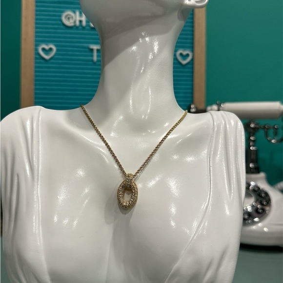 CHRISTIAN DIOR Vintage Oval Crystal Gold Plated Necklace - Picture 4 of 15